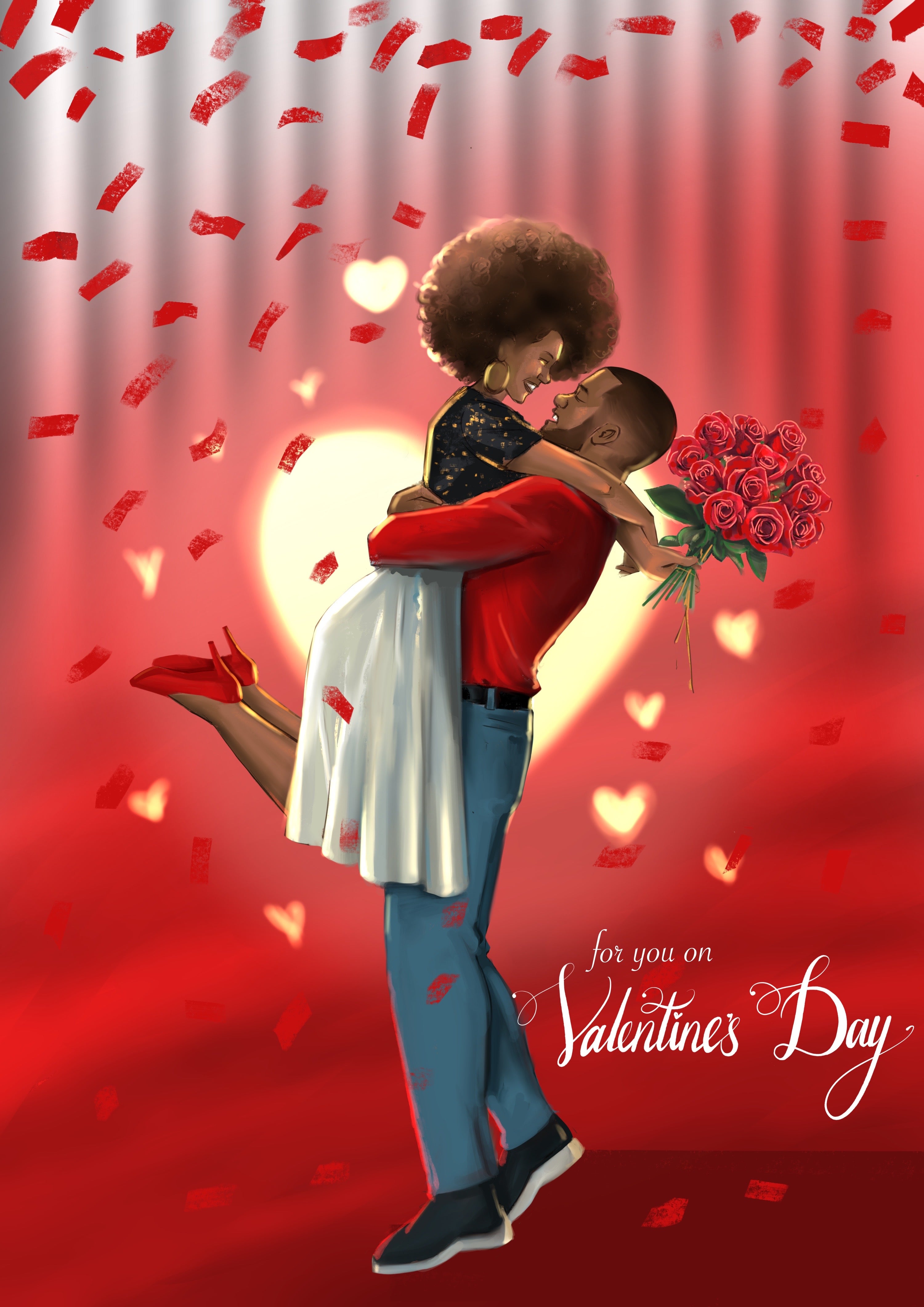 Valentine's Couple Rose Bouquet - Red & Grey