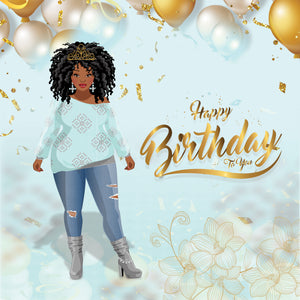 Afrocentric Happy Birthday - Lady light blue